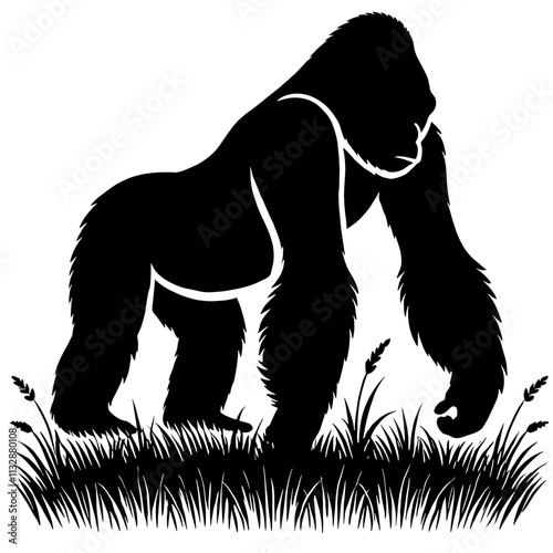 Gorilla silhouette in grass. photo