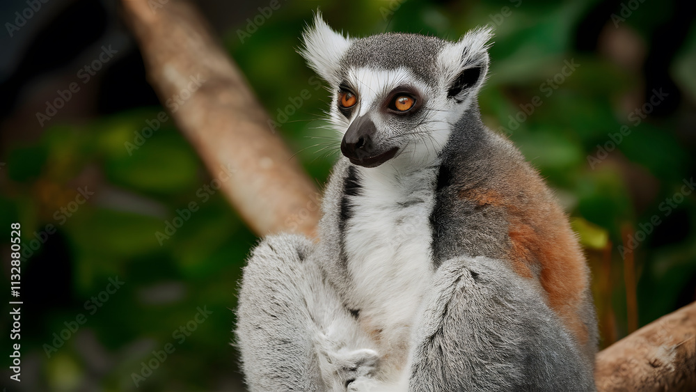 Obraz premium Funny lemur sitting on a tree in the jungle 