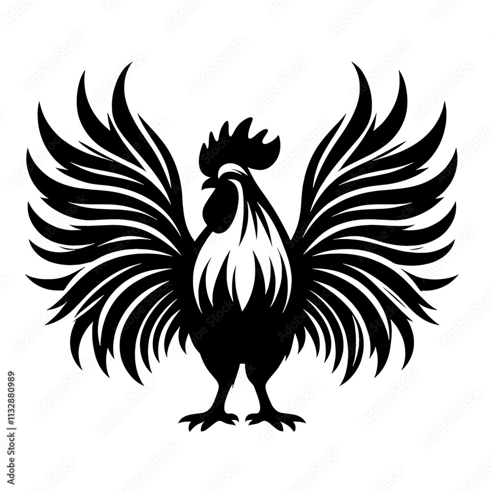 Obraz premium Stylized black rooster with wings spread.