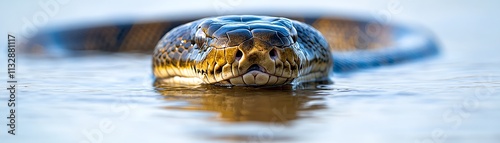 Green Anaconda close-up in water
