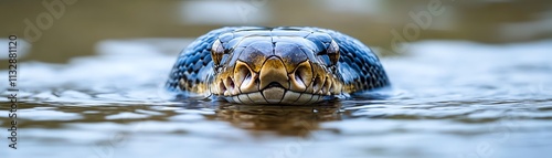 Green Anaconda close-up in water
