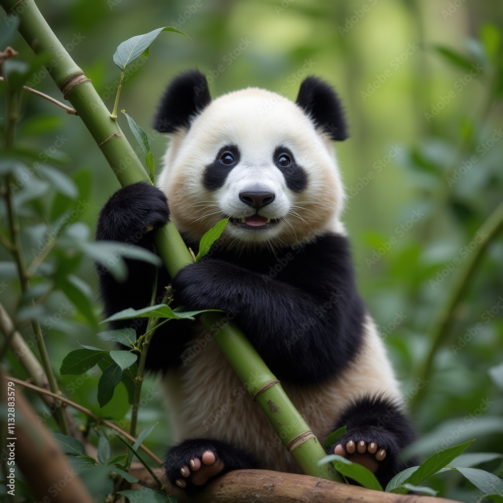 Obraz premium Panda Hugging Bamboo
