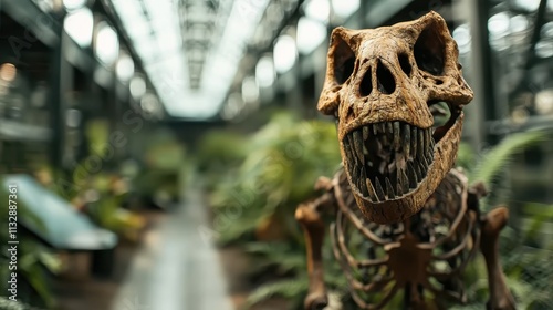 An iconic dinosaur skeleton in a museum hallway, emphasizing the grandeur of history and evolution, a magnificent testament to our planet's prehistoric era. photo