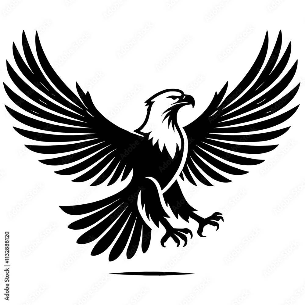 Fototapeta premium Black and white illustration of a majestic eagle in flight.