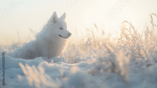 Majestic White Dog in Winter Landscape photo