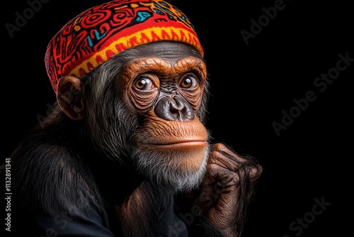 A hyper-realistic portrait of an early human ancestor, showing intricate facial features and expressive eyes