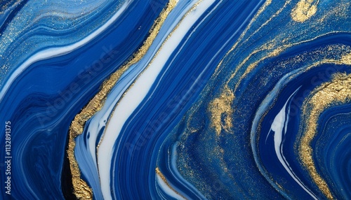 blue fake marble stone texture with golden glitter veins abstract background painted artificial marbled surface luxury fashion marbling illustration