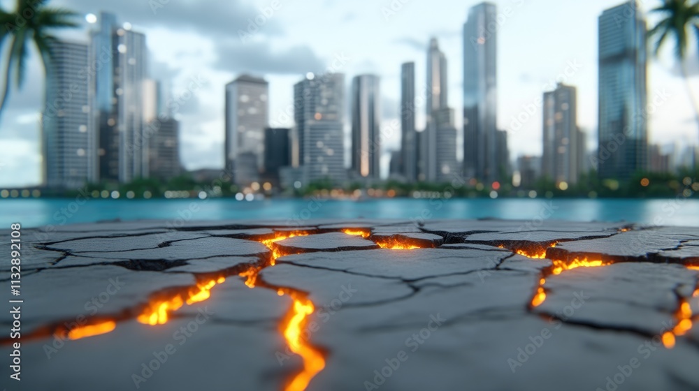 Fototapeta premium Tectonic Rift Glowing with Lava Flow