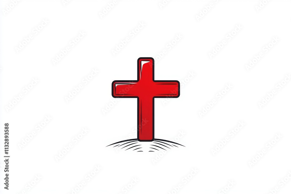 Fototapeta premium A minimalist representation of an Ethiopian cross, drawn with clean lines and geometric patterns, centered on a white background