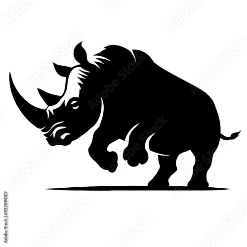 Black silhouette of a rhino charging. photo