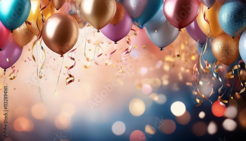 festive birthday background with streamers and balloons