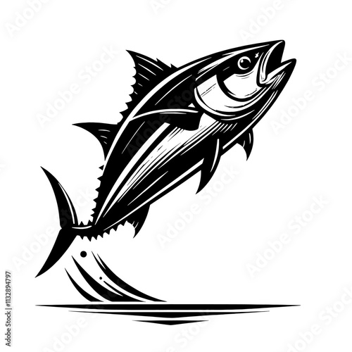 Leaping tuna fish illustration.