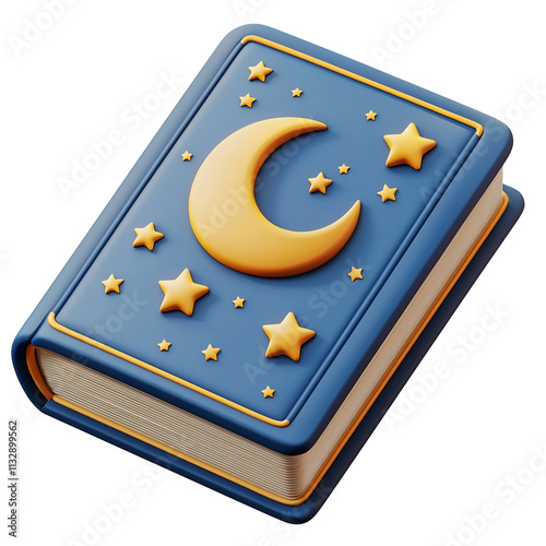 Magical Storybook Icon with Celestial Moon and Stars on Cover