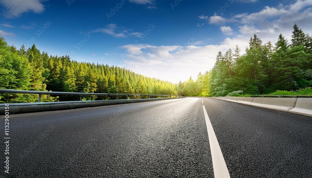 Obraz premium empty asphalt road and green forest landscape