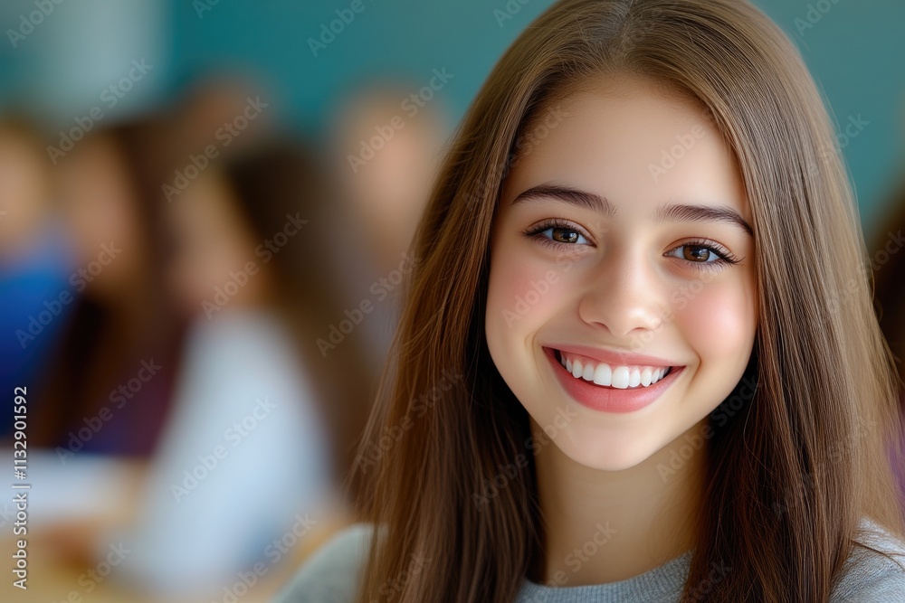 Fototapeta premium Young Educator with Bright Smile in Classroom