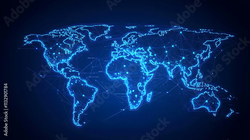 Digital World Map with Flight Paths Representing Connectivity