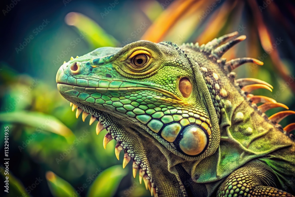 Fototapeta premium Vintage Florida Green Iguana Photo - Reptile Wildlife Nature Photography