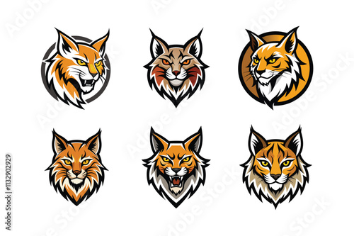 Various styles of a bobcat's logo, labeled medium vector design illustration.