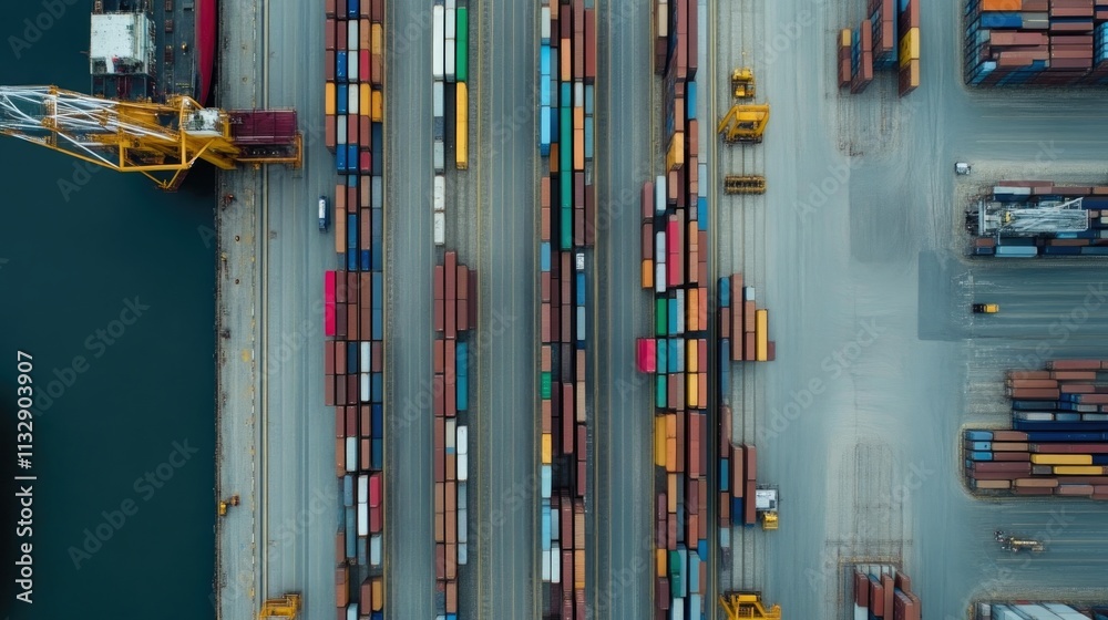 Obraz premium Busy Seaport with Warehousing and Cargo
