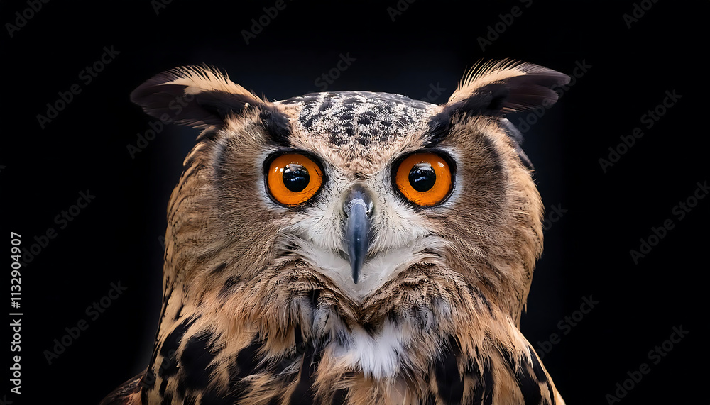 Obraz premium Ethereal Owl Portrait: Intricate Feathers on Midnight Canvas