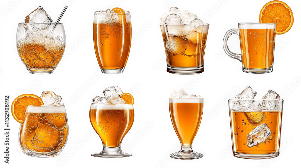 Refreshing Orange Cocktails: A collection of eight vibrant orange cocktails, each crafted with care and served with ice and an orange slice. From classic tall glasses to elegant stemmed goblets. Refreshing Orange Cocktails: A collection of eight vibrant orange cocktails, each crafted with care and served with ice and an orange slice. From classic tall glasses to elegant stemmed goblets.