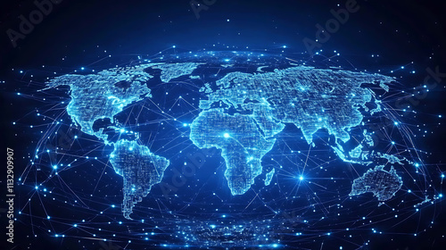 World Map with Digital Flight Paths for Business Networks