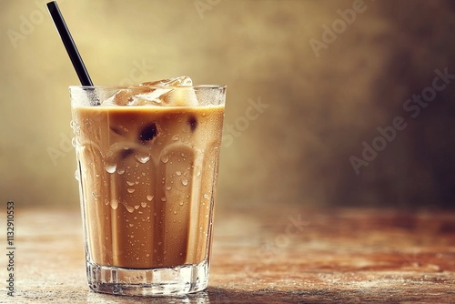 Iced coffee in a glass with ice cubes, a popular summer beverage photo