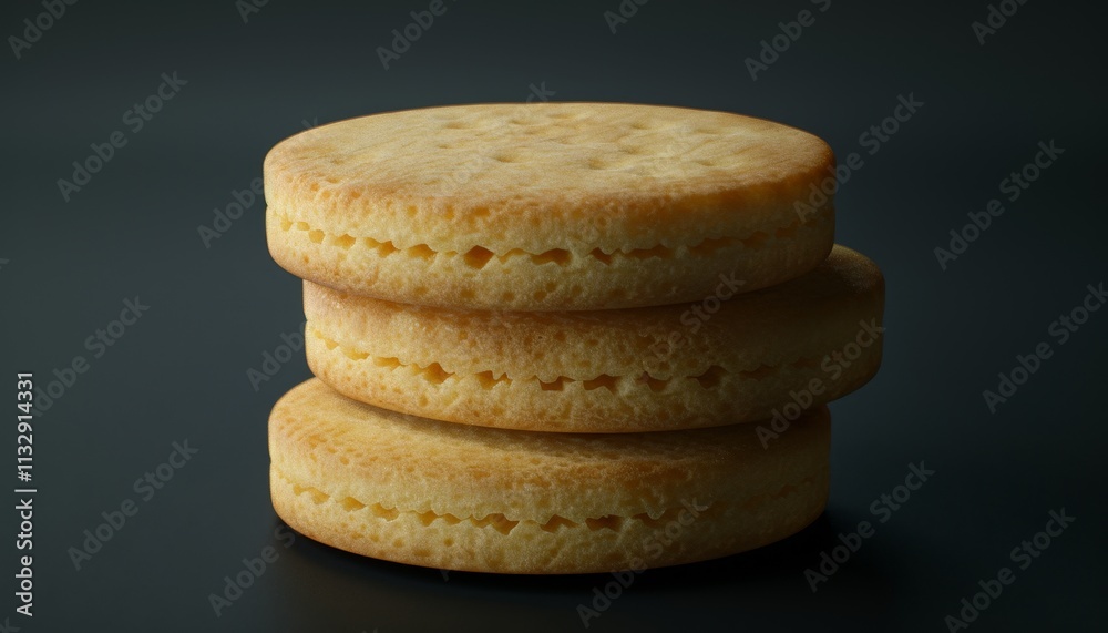 custom made wallpaper toronto digitalA stack of three round, golden-brown biscuits, with a dark background.