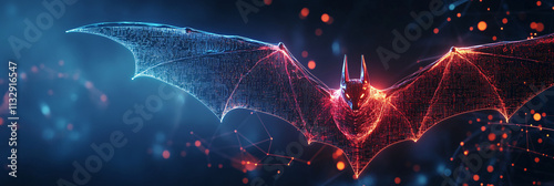 A cyber bat icon glowing with echolocation data, representing online wildlife observation platforms, digital research tools, and conservation initiatives.   photo