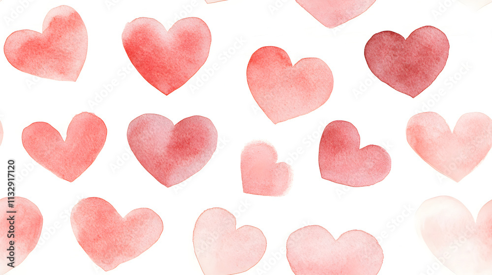 Obraz premium Seamless pattern red heart watercolor illustration on pink background. Valentine day, anniversary, wedding, women's, mother's day concept. Romantic love backdrop with copy space