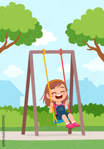 little kid play swing in the park
