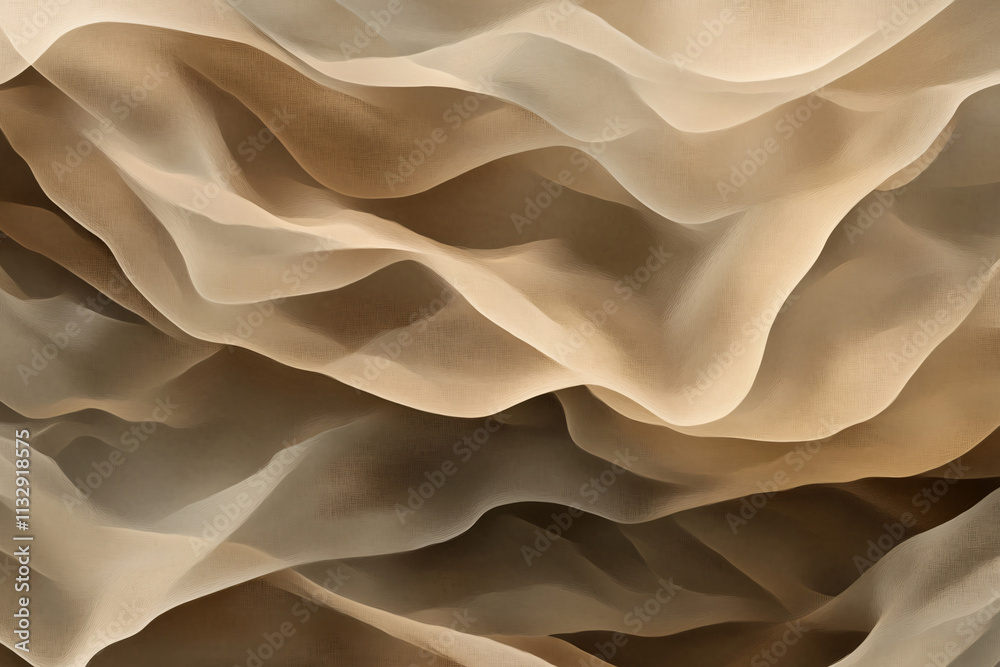 Fototapeta premium An abstract textured background featuring soft flowing layers in warm beige and brown tones creating a sense of depth and movement
