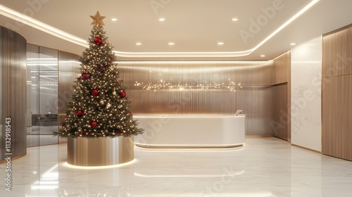 Elegant Christmas Decor in Modern Office Lobby