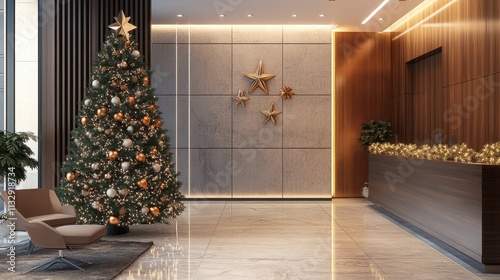 Elegant Christmas Decor in Modern Lobby Setting