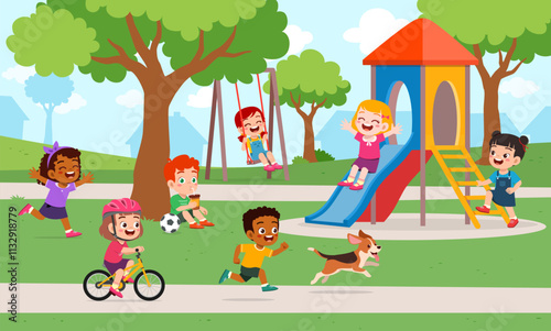 little kids playing in the playground with friends