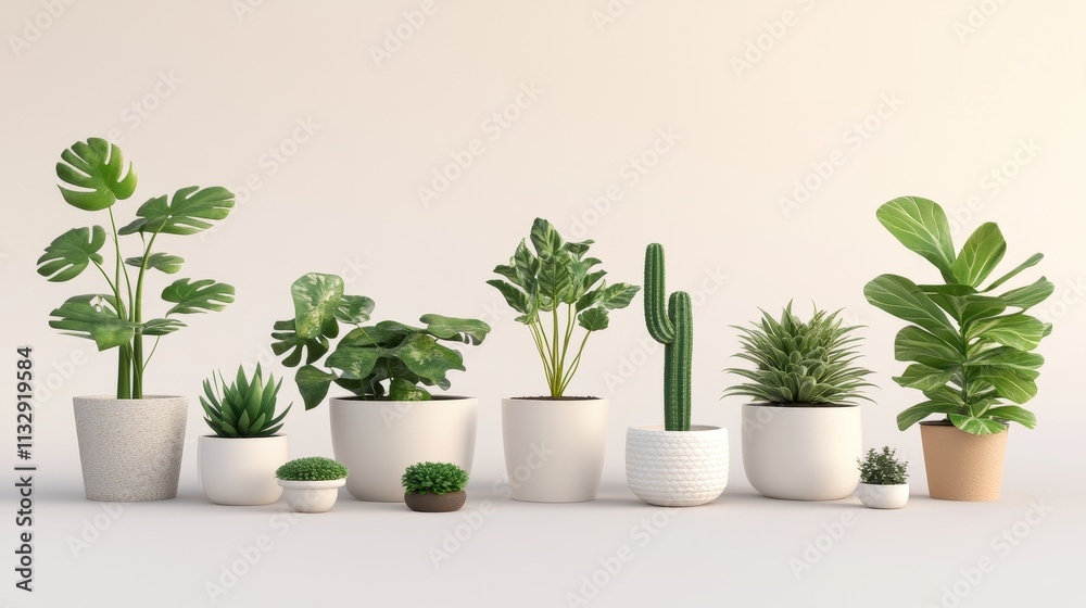 Fototapeta premium A Collection Of Potted Plants Arranged In A Row