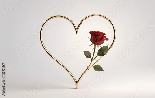 Red rose nestled within a golden heart-shaped frame against a white background. photo