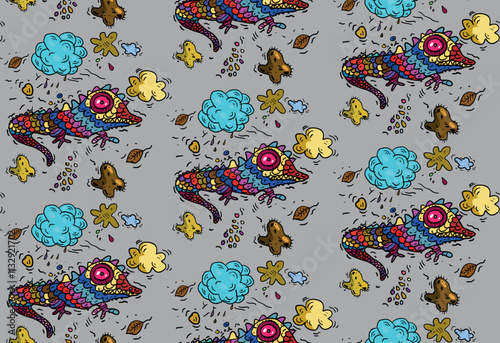 Seamless colorful decorative pattern with lizards