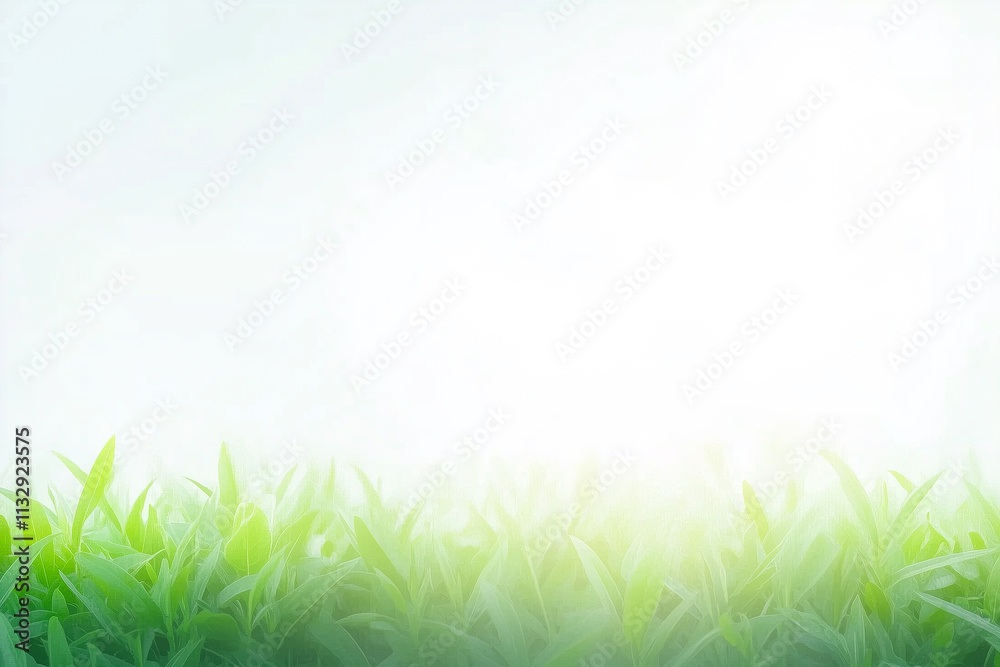 Fototapeta premium A clean bright background with the glare of sunlight providing copy space with fresh grass on the bottom.