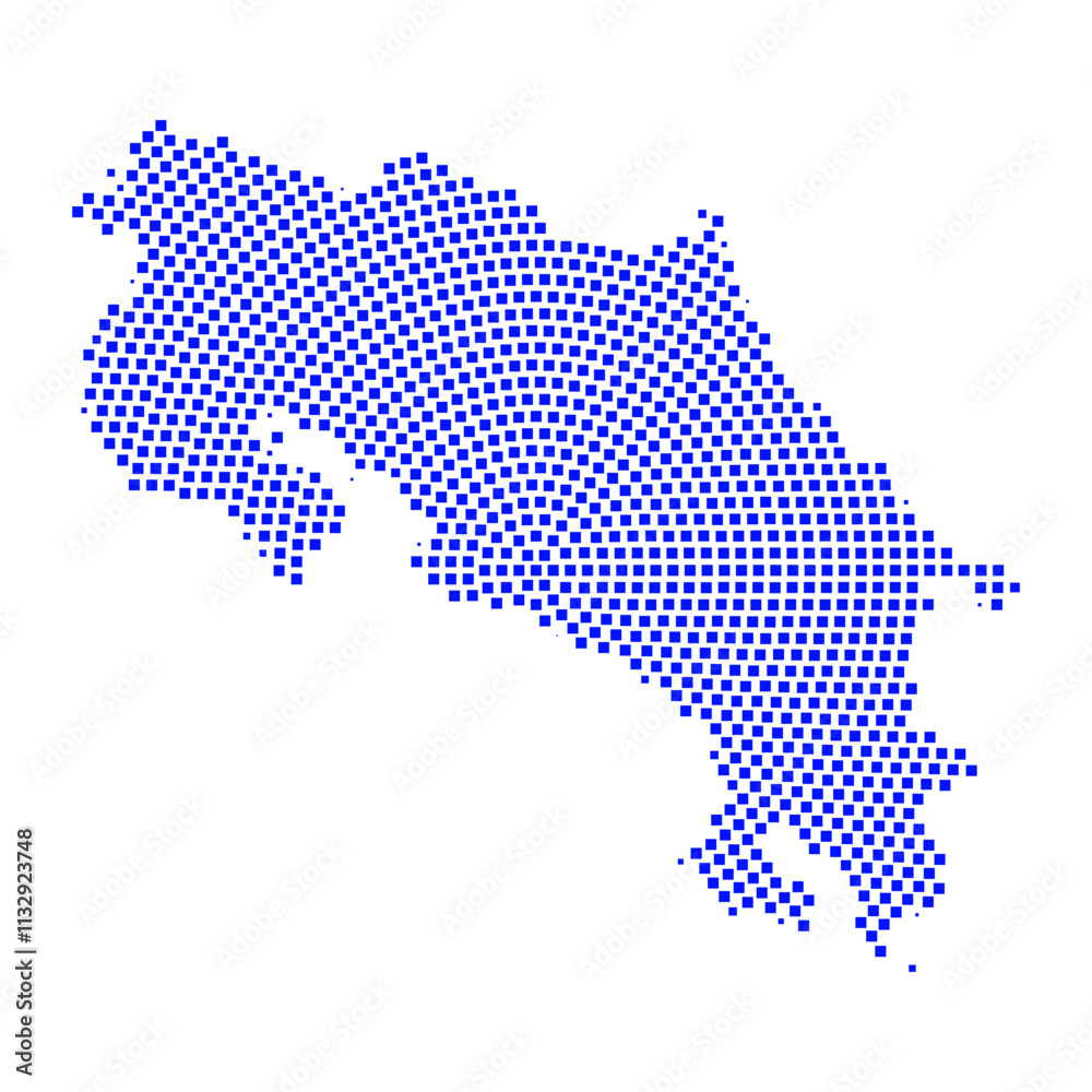 Fototapeta premium Abstract graphic Costa Rica map from pixel blue on a white background. Vector illustration. 
