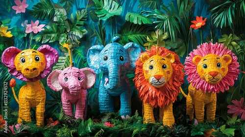 Colorful Pi?ata Animals Jungle Party Decorations photo