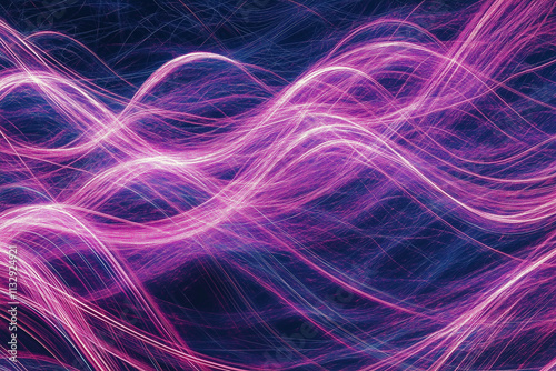 Blue and purple abstract energy background with wavy lines and sparkles on black with copy space