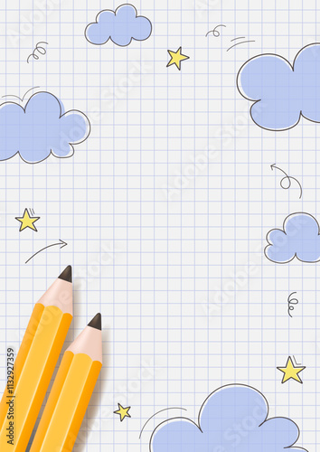 School notebook background. 3d pencils