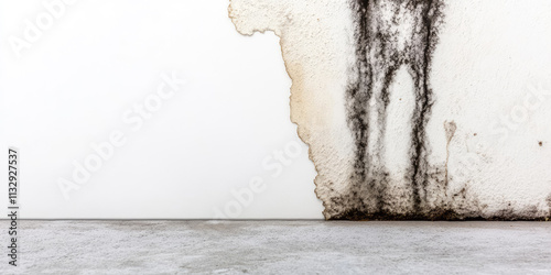 Black mold stains on white walls. Disinfection service, background for a company to eliminate dangerous toxic mold in residences photo