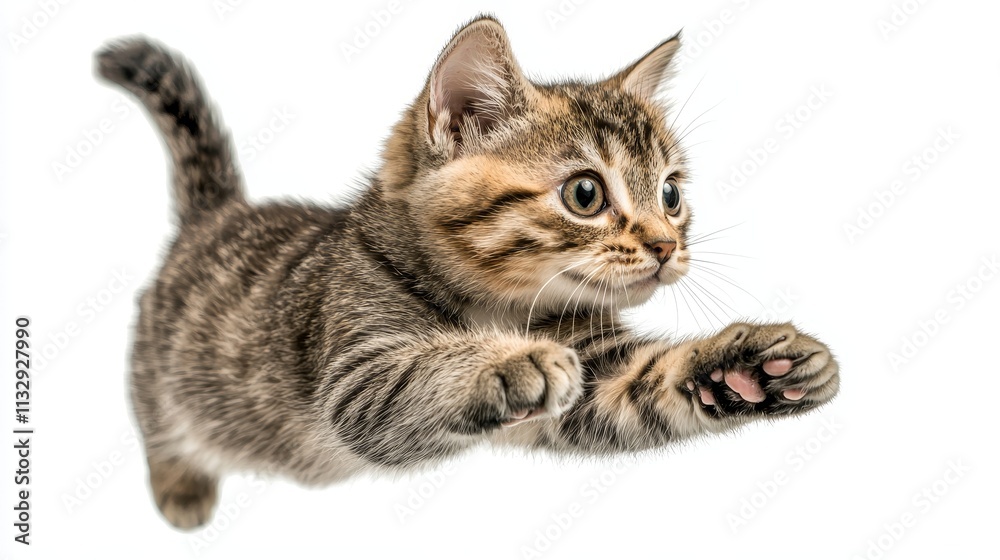 Obraz premium Playful american shorthair cat jumping in studio environment