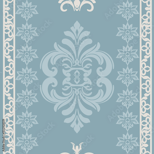 Vintage ikat Vector with floral motifs in blue tones. Perfect for decor, wallpapers, and textiles, this design blends traditional elegance with versatility for timeless sophisticat