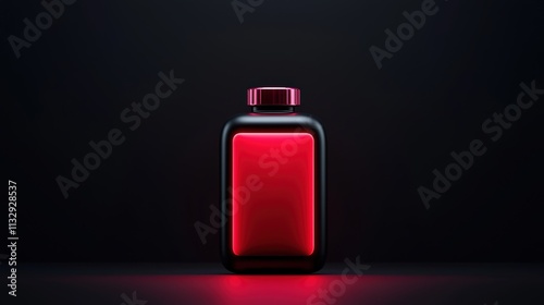 Sleek red glowing battery design in a modern rectangular shape, featured in various settings against a dark abstract background, showcasing futuristic and minimalist aesthetics.