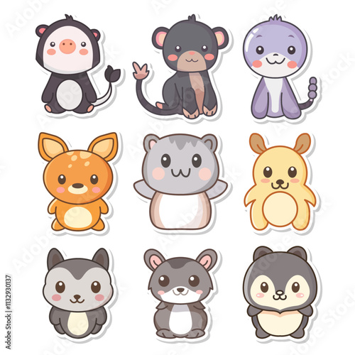 Nine cute animal stickers feature various adorable creatures.