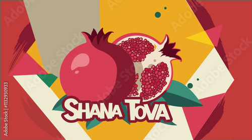 Shana Tova, Rosh Hashanah.  banner, vector background with stylized pomegranate fruit