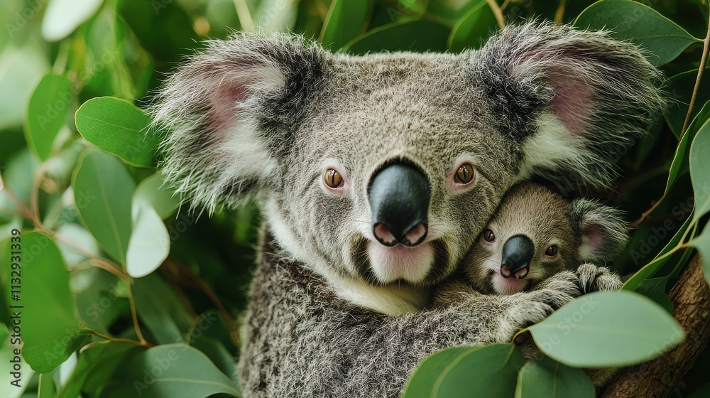 Obraz premium Koala and Joey in a Vibrant Forest Setting